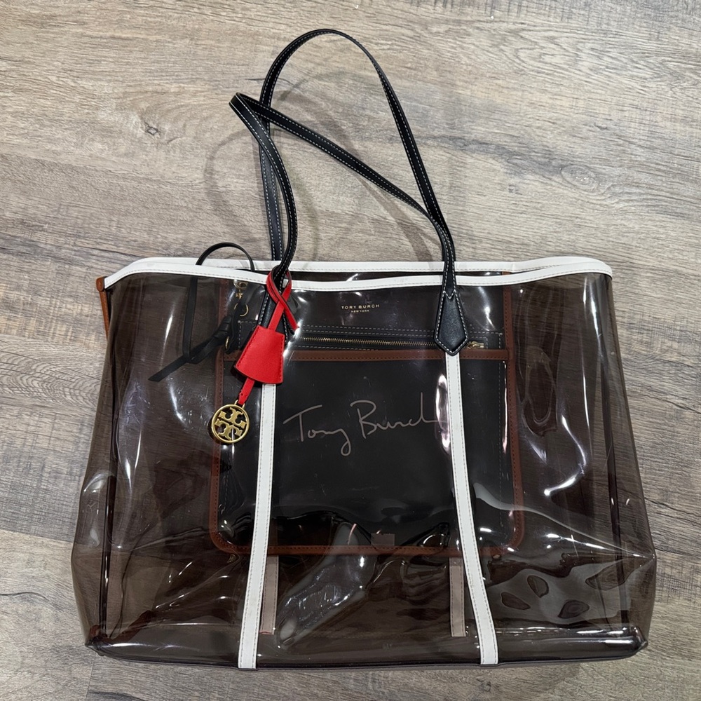 Tory Burch PVC Oversized Clear Tote- Black/Multicolored